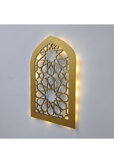 Led Işıklı Oval Motif Tablo - 40x25cm Gold