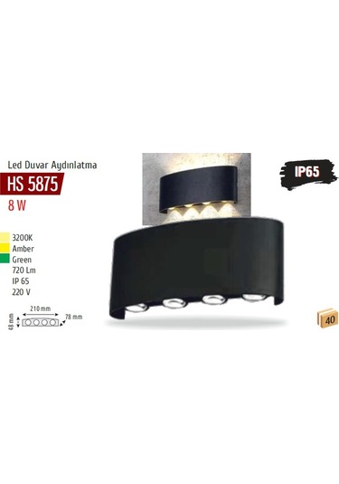 8w Led Duvar Aydınlatma, Günışığı, Siyah Kasa Hs 5875 Sarı