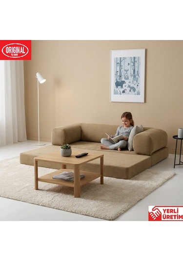 Pleasant K180x90 Sünger Kanepe Modüler Kadife Kumaşlı Koltuk Bej
