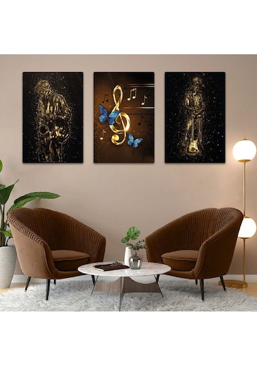 Müzik Modern 3'lü Mdf Tablo Set