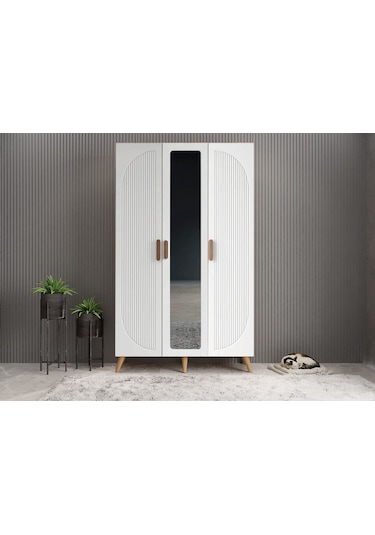 Robe Membran 3 Kapaklı Portmanto Montaj Dahil Çam Beyaz 120 Cm