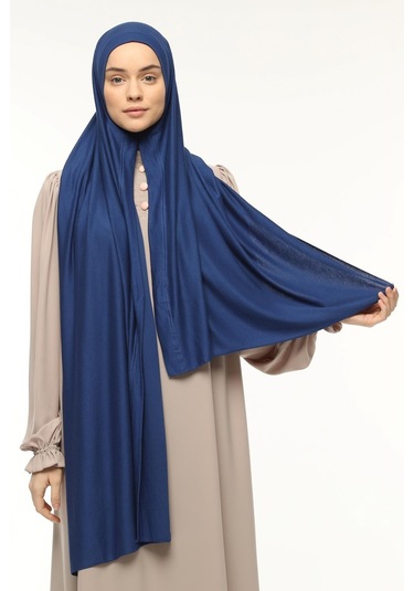 Hazır Pratik Geçmeli Lüks Düz Penye Şal Çapraz Hizalı Koyu Mavi