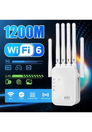 Xuweiwei Beyaz Wifi Sinyal Yansitici Wıfı6 Destekli Cift Bantli 24ghz 5ghz 6 Antenli Ev Ofis Ag Genisletici