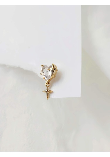 Bombeli Kalp Yıldız Model Kıkırdak Piercing Tragus Helix Altın Gold Renk Küpe Gold