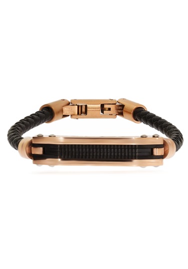 Erkek Rose Renk Detay Örgü Model Deri Bileklik Rose Gold