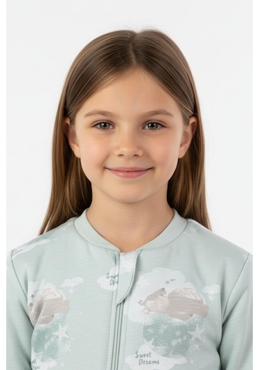 Kız Çocuk Elyaf Dolgulu Premium Kalite 2 Tog Desenli Uyku Tulumu Mint