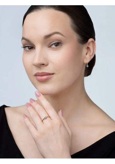 Uvelirnye Tradicii 925 Ayar Gümüş Doğal Topazlı London Yüzük 402965484 Mavi