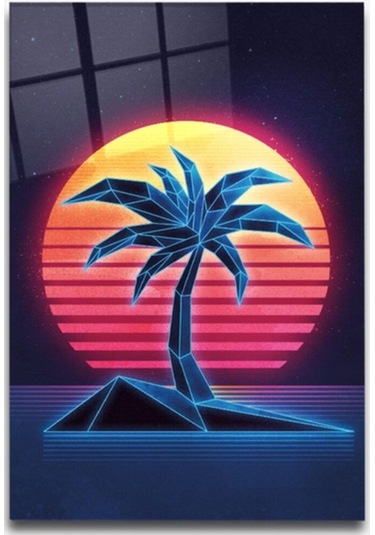 Neon Palmiye Cam Tablo