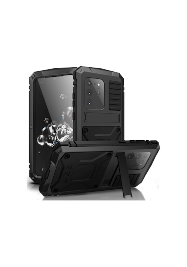 Mufunye Samsung Uyumlu S20ultra İçin Tam Metal Zırh Kılıf - Şok Emici, Cam Korumalı Ve Ayaklı Dikey/yatay Stantlı Sert Korumalı Kılıf