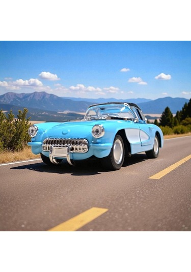 Nostaljik Metal Çek Bırak Mavi 1957 Chevrolet Corvette Araba Kapılar Açılır Diğer