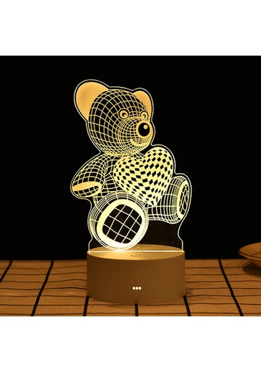 Neevoyu Kids 3d Sevgi Ayısı Yatak Odası Lambası - Usb Şarjlı, Islak Işık, Akrilik Materyal, Manuel Anahtar, Dekoratif Ve Güvenli Diğr