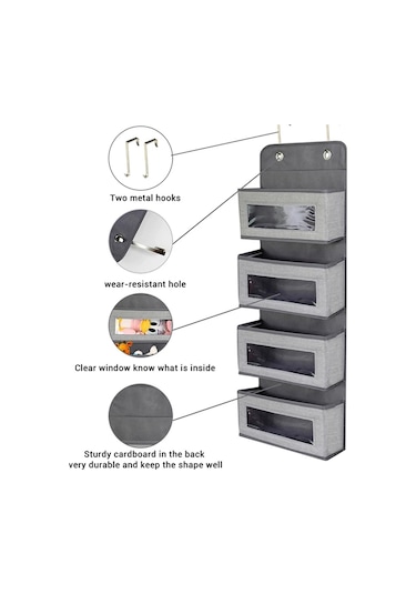 Gd03 Duvara Monte Kumaş Saklama Çantası Gardırop Oda Kapısı Asılı Çanta Arkasında, Renk: Gri 4 Izgaralı Çok Renkli