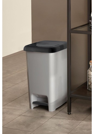 40 Litre Basmalı Çöp Kovası Gri