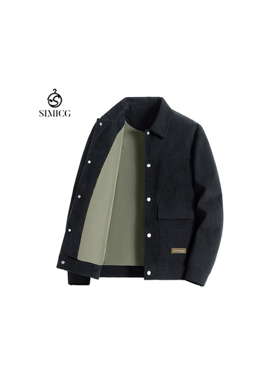 Moda Yönetici Dikey Çizgili Sıcak Kalın Erkek Ceketi Siyah