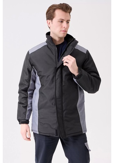 Kışlık Su Geçirmez İşçi Parkası Urtica Parka Rüzgar Sıcak Tutucu Astar Günlük İş Kullanımına Siyah-Gri