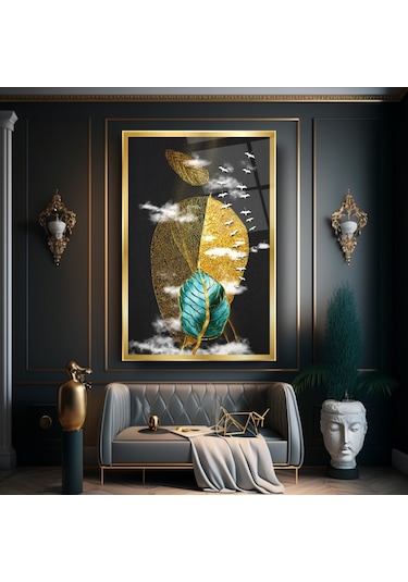 Gold Yapraklar Cam Tablo Hediyelik, Dekoratif, Ofis, Mutfak