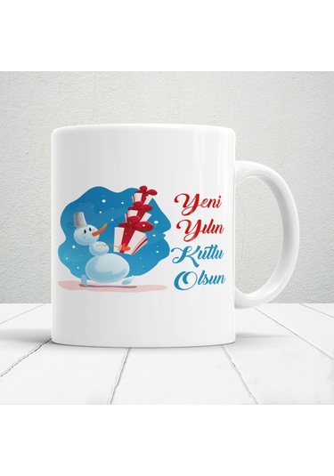 Yeni Yılın Kutlu Olsun Baskılı Yılbaşına Özel Hediyelik Kupa Bardak Beyaz