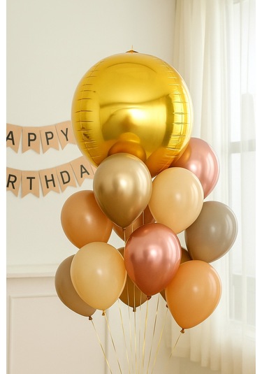 Folyo Balon 22 İnç Küre Top Şekilli Gold-altın Renkli Parti Balonu Çok Renkli