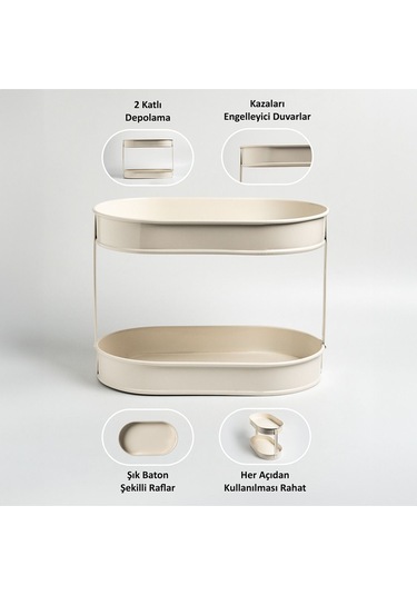 İki Katlı Metal Baton Mutfak Ve Banyo Düzenleyicisi Organizeri Ln1254 - Krem Krem