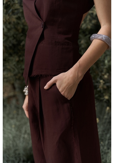 Nagmetah Sırt Pencereli Bordo Yelek Pantolon Takım Bordo