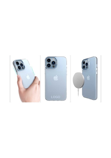 Ekılıf - İphone 13 Pro Max Uyumlu Kılıf Stand Olan Şeffaf Pürüzsüz Sert Skuba Kapak - Gold