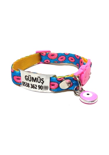 Ayz Markalama Güvenlik Kilitli İsimli Kedi Tasması Kedi Madalyon Donutlı