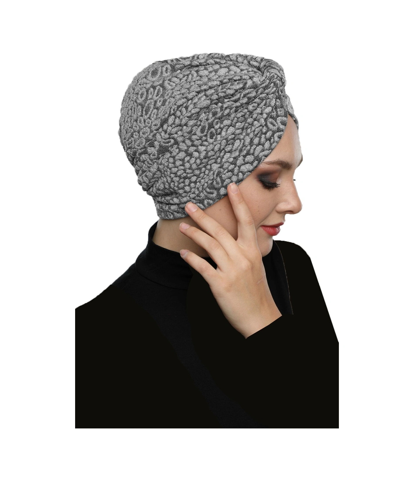 Brokar Bantlı Gri Astarlı Hazır Türban Tesettür Bone Gri