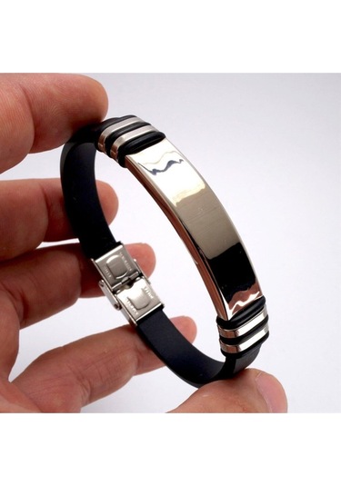 Erkek Kişiye Özel Isimli Çelik Kauçuk Bileklik Çelik