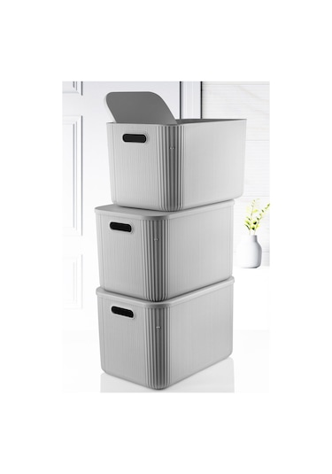 3'lü Set Çok Amaçlı Düzenleyici Depolama Kutusu Gri 21lt