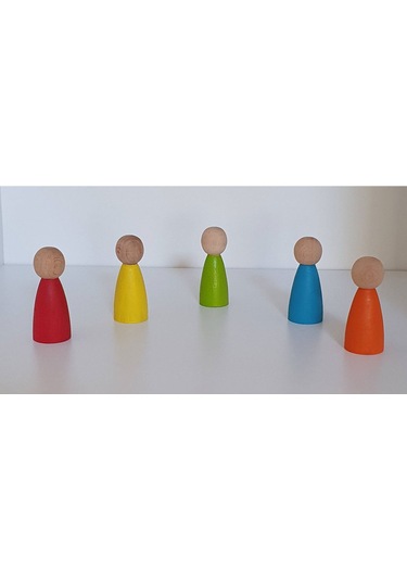 Waldorf Montessori Peg Bebek Mini İnsancık Boyalı 5'li Set Doğ...
