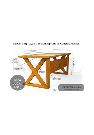 Neiwel Ares Doğal Ahşap Çalışma Ve Ofis Masası-100cm-200cm Açık Ceviz