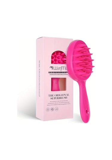 Elmpaly Kutu Paket Gül Kırmızı Saç Yıkama Fırçası Uzun Sapllı Yumuşak Fırçalı Saç Derisi Masaj Fırçası