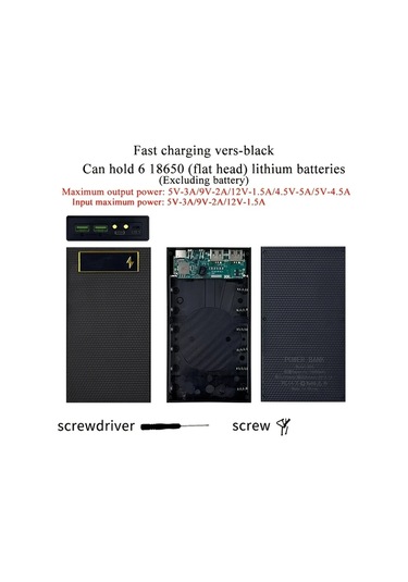 Honeybeeshop 6 Adet 18650 Pil İçin Hızlı Şarj Modu Hızlı Şarj Siyah Type-c Port Çift Çıkışlı Dıy Pil Depolama Kutusu