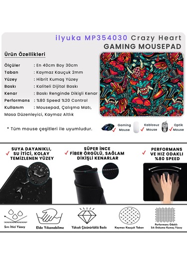 İlyuka Mousepad 40x30cm Gaming Oyuncu Mp354030 Crazy Heart