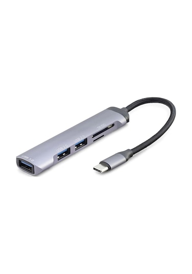 Usb Hub Combo 5ın1 Usb Type-c Sd + Tf Card Gri Hdx7039