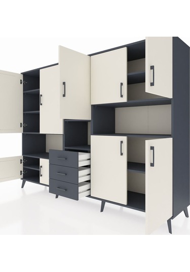 Hyperion Dolap 13 Raflı 3 Çekmeceli 9 Kapaklı 220x44x163 Antrasit Antrasit-aytaşı/antrasit