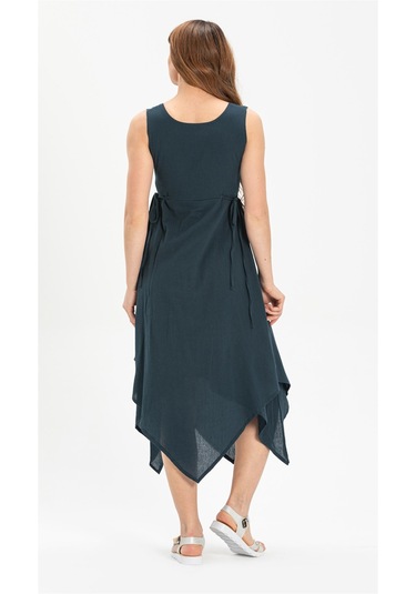 Kolsuz Şile Bezi Üçgen Katlı Midi Boy Elbise Petrol Ptrl Petrol