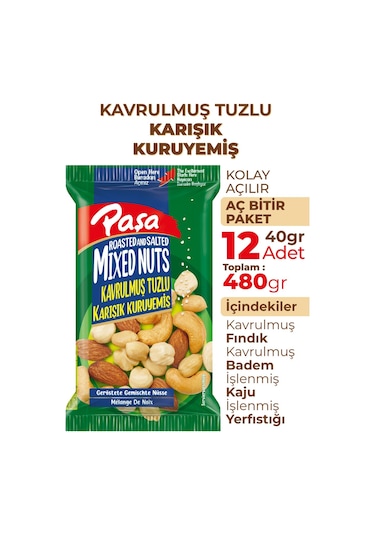 Paşa Kuruyemiş Kavrulmuş Karışık Lüx Kuruyemiş 12 x 40 G