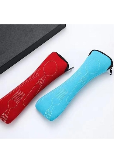 Turuncu Çatal Bıçak Takımı Saklama Çantası Sofra Bezi Fermuar Depolama Tasarımı Taşınabilir Yıkanabilir Çanta Çatal İçin Kese