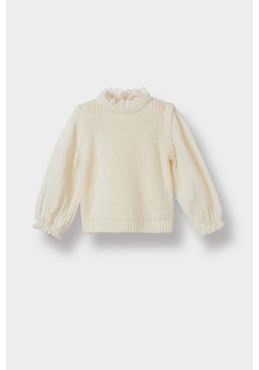 Defacto Kız Bebek Bisiklet Yaka Nakışlı Kazak C8277a525wnbg744 Bej