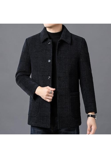 Erkek Sonbahar/kış Slim Fit Kaşmir Palto Siyah