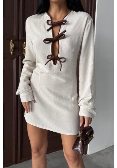 Kısa Elbise Ön Biye Bağlama Detaylı - Ham M