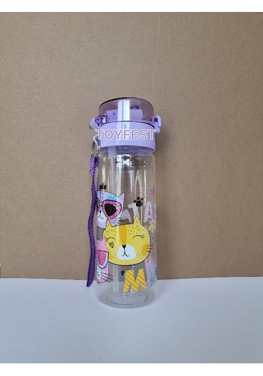 Pipetli Suluk Matara - Kilit Kapaklı Cat Meow Kedi Temalı - 500 Ml