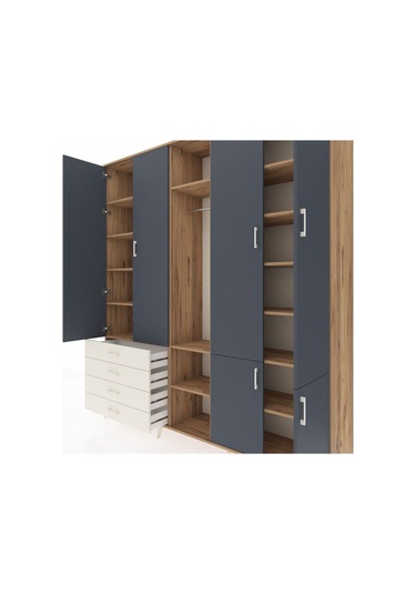 Hyperion Dolap 14 Raflı 4 Çekmeceli Tek Askılı 220x44x243 Çam-antrasit/aytaşı Antrasıt/aytası