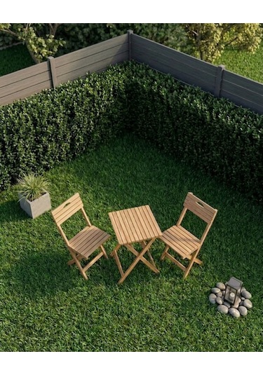 Duo Balkon Bahçe Mutfak Katlanır Masa Bej Rengi Minderli Sandalye Bistro Set Ahşap