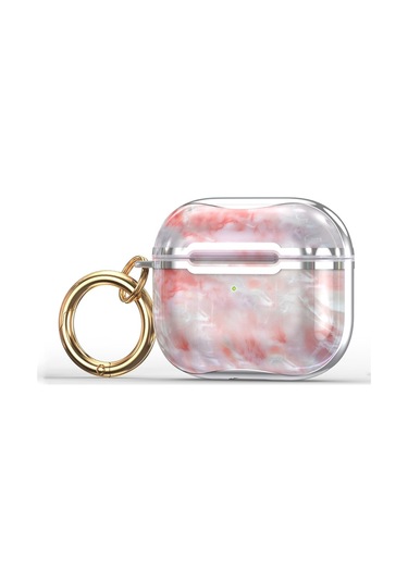 Mermer Doku Galvanik Çerçeve Kulaklık Koruyucu Kılıf Airpods Uyumlu 3 İçin Kanca İle Pembe + Gümüş Pembe + Gümüş