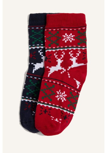 Defacto Erkek Bebek Yılbaşı Temalı Dikişsiz 2li Pamuklu Uzun Çorap G3991a5nskr1 Çok Renkli-kr1