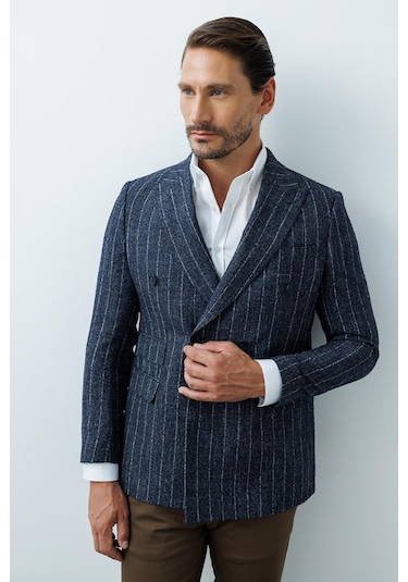 İgs Erkek Lacivert Slim Fit / Dar Kalıp Geniş Kırlangıç Ceket-20006