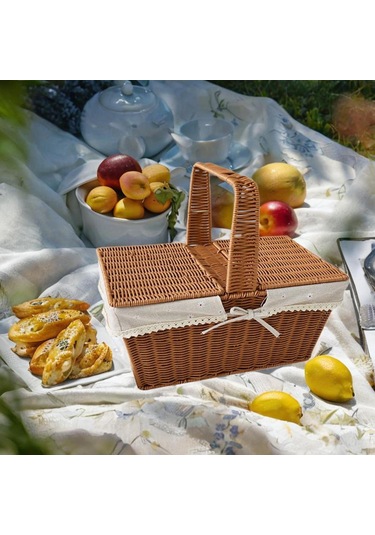 Homyl Taklit Rattan Piknik Sepeti Dokuma Meyve Stil B