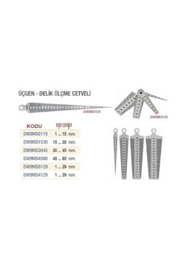 DW Üçgen Delik Ölçme Cetveli 30-45 mm